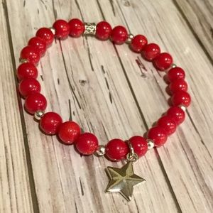 New Handmade 6mm Red Coral Star Charm Bracelet